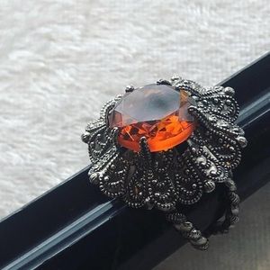Vintage Ring Orange Faceted Glass Statement Ring